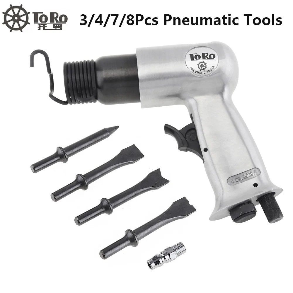 TORO 3/4/7/8Pcs Pneumatic Tool Air Hammer Handheld Pistol Gas Air Shovels Small Rust Remover Cutting Drilling Air Chisel Tools electric carving knife suit chisel carpentry small handheld lithium electric chisel carpenter bonsai root carving tools