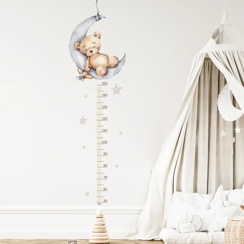 Wall Stickers Sleeping Elephant Bear Moon Height Measure Wall Stickers For Kids Room Growth Chart Animals Ruller Wall Decals Home Decor