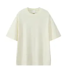 Premium Custom Logo 300gsm Heavyweight 100% Cotton Men's Oversized T-Shirt, Short Sleeve Solid Color - 3XL (Beige)