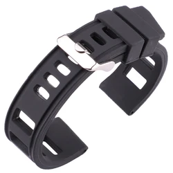 Waterproof Sport Silicone Watch Band with Polished Buckle - 22mm (Black)