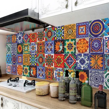 24Pcs Wall Sticker Vintage Self Adhesive Wall Sticker Bathroom Kitchen TV Background Waterproof Tile Decal Home Decoration 1