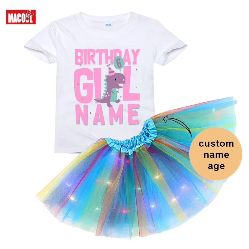 

Girls Dinosaur Outfit Girl Birthday Outfits Princess Set Dinosaur Tutu Outfit Dino Dress T Shirt Skirt LED Clothing Cute t shirt