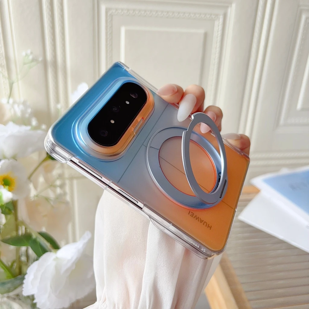 Fashion Simple Transparent Gradient Rotatable Stand Shockproof Protective Phone Case