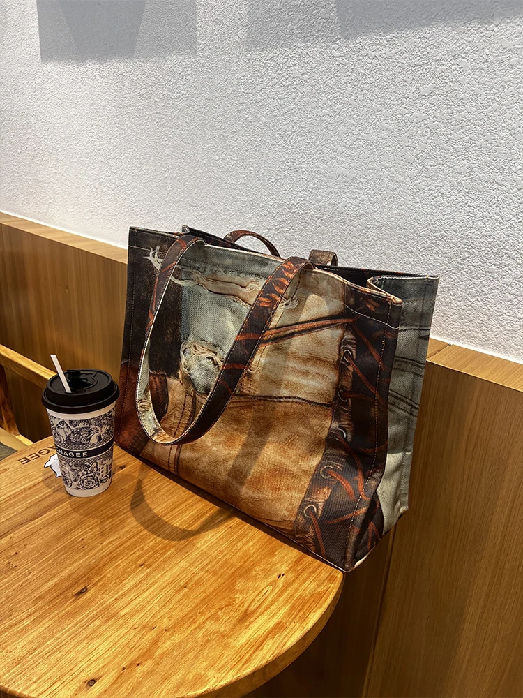 Retro Print Pattern Decoration Shoulder Bag European / American Fashion Personality Square Large Capacity Shopper Tote Bag Trend