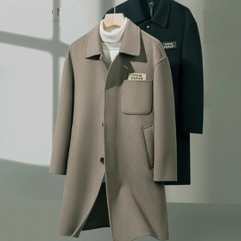 Description Picture 3 of itemMen's Autumn and Winter Mid Length Coat with Flip Collar and Single Breasted Button