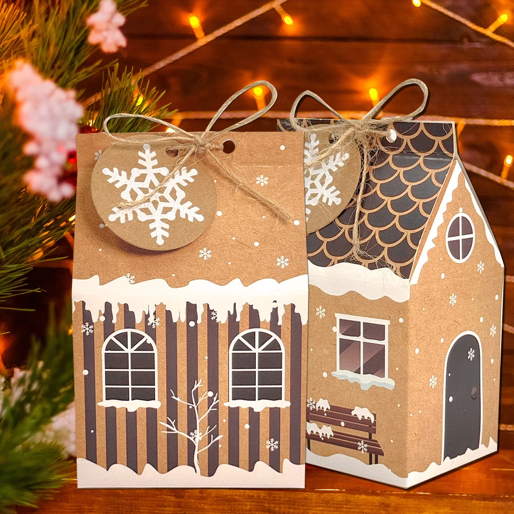 24Pcs Xas Kraft Gift Boxes Candy Kraft Paper Bags Christas DIY Gift