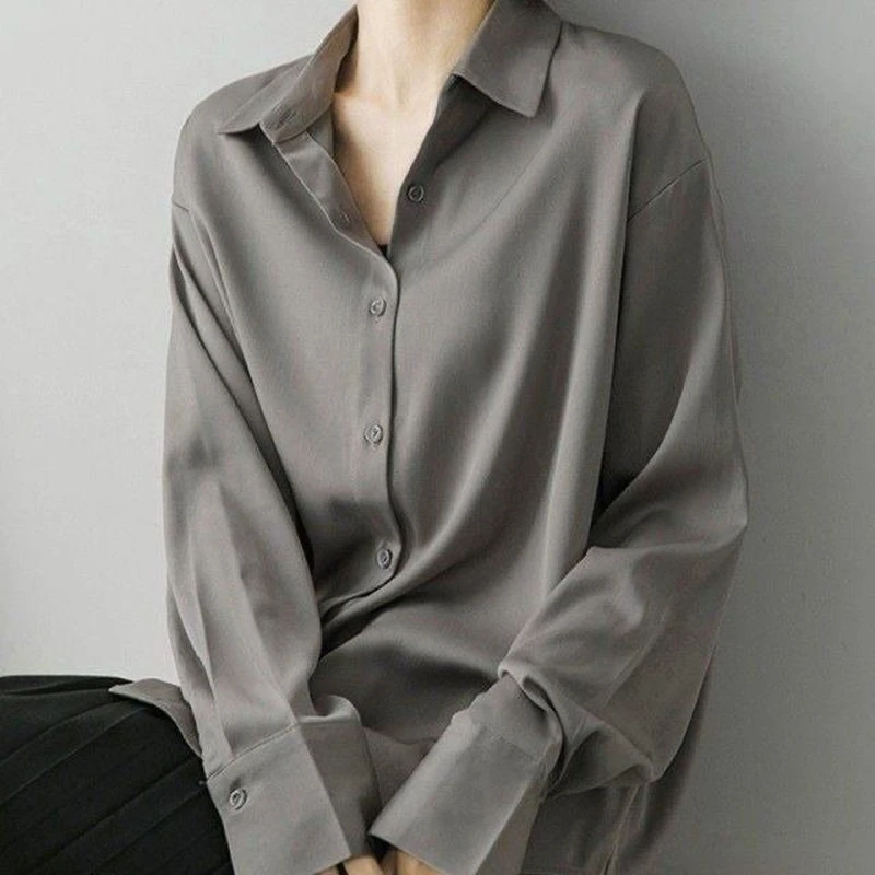 Womens Acetate Silk Blouses | Acetate Satin Drape Shirt | Womens Gray Satin  Blouse - Women Shirt - Aliexpress