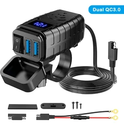 12V Dual USB Fast Charger with Waterproof Socket and Digital Voltmeter (Dual USB Ports)