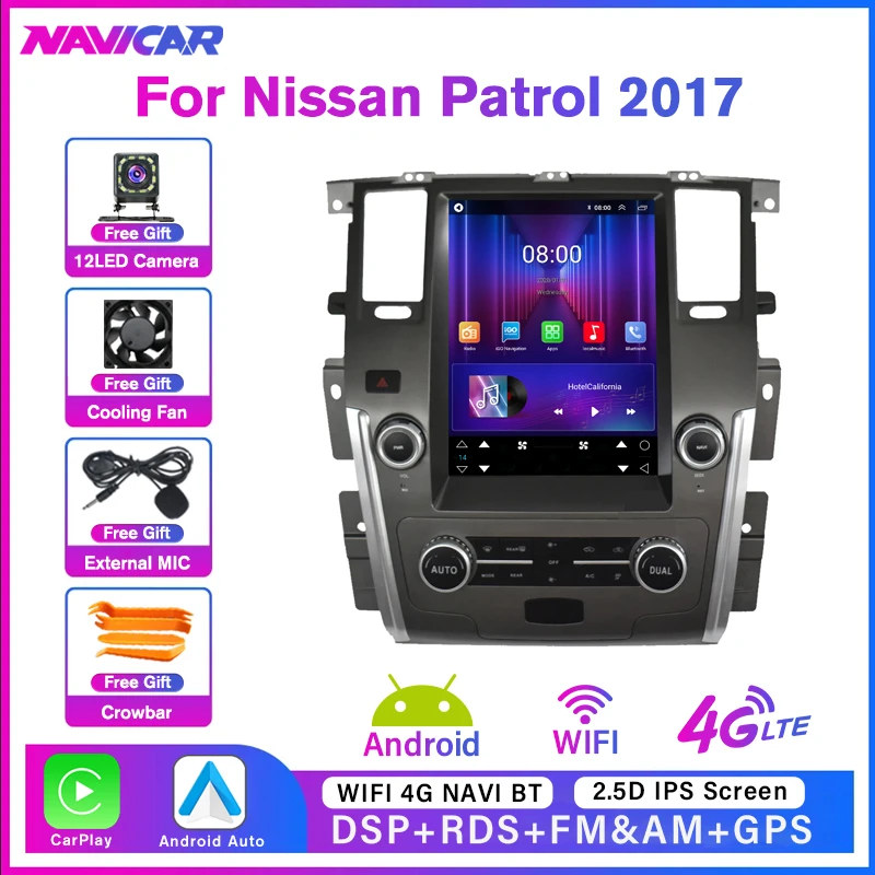 

Автомагнитола NAVICAR с GPS-навигацией и Android 10 для Nissan патруль 2017, мультимедийный плеер с вертикальным экраном в стиле Tesla, головное устройство DSP