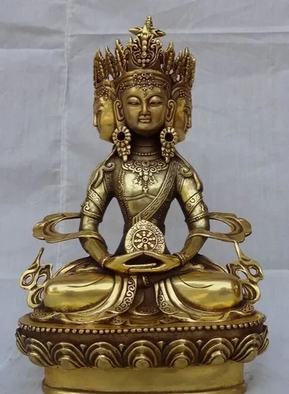 

13 "тибетская латунная буддистская статуя Будды Joss 4 Head Kwan-yin богиня Гуаньинь Buddha