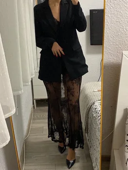 Women's Summer Sheer Lace Skirt Trendy Long Cocktail Skirt for Bar, Beach, Party 1
