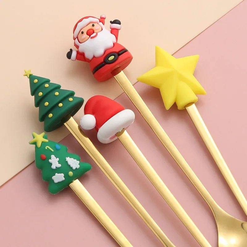 1/2/4/6pcs fancy christmas cartoon Doll gift sets stainless steel christmas tableware coffee spoon and fork set with gift box