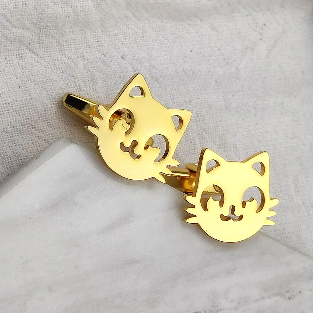 

Cute Cat Head Men's Shirt Cufflinks Stainless Steel Plated Color Personalized Fashion Cuff-link Exquisite Men's Birthday Gift