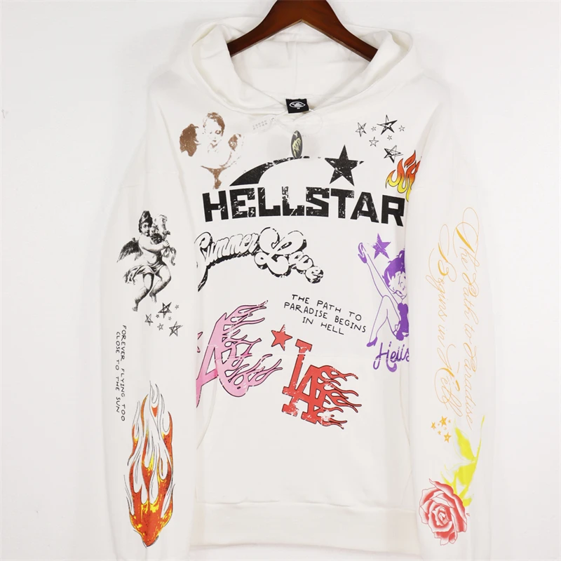 

New Vintage HELLSTAR STUDIOS Hoodie Men Women Apricot Graffiti Hooded Pullovers l Harajuku