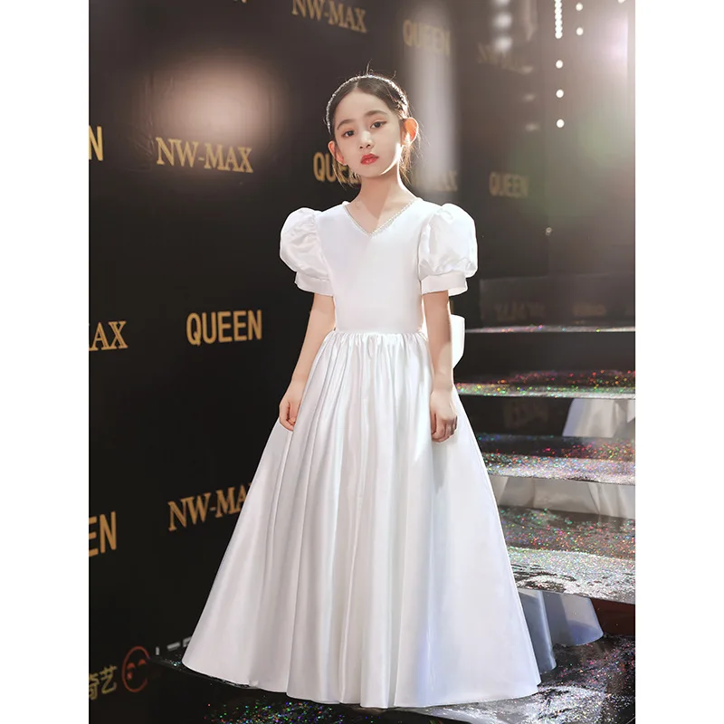 

Новинка лета 2024, Лидер продаж, платье с круглым вырезом и жемчугом, белое банкетное платье с бантом для девочек на день рождения, благородное платье для девочек, праздничное платье на день рождения