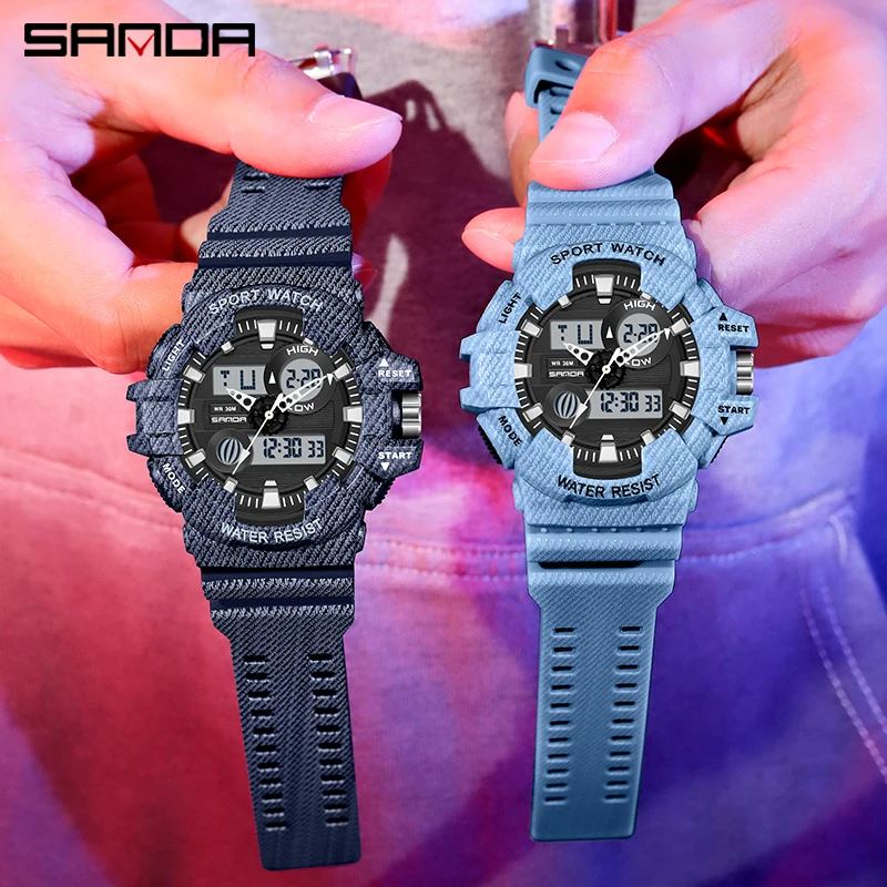 sanda new fashion stainless steel mesh belt waterproof quartz watch sports electronic digital couple watch for men women watches SANDA 2023 New Fashion Couple Sports Watches Timer HD LED Dual Display Watch Alarm Clock Men Watch Women Watch Waterproof Reloj