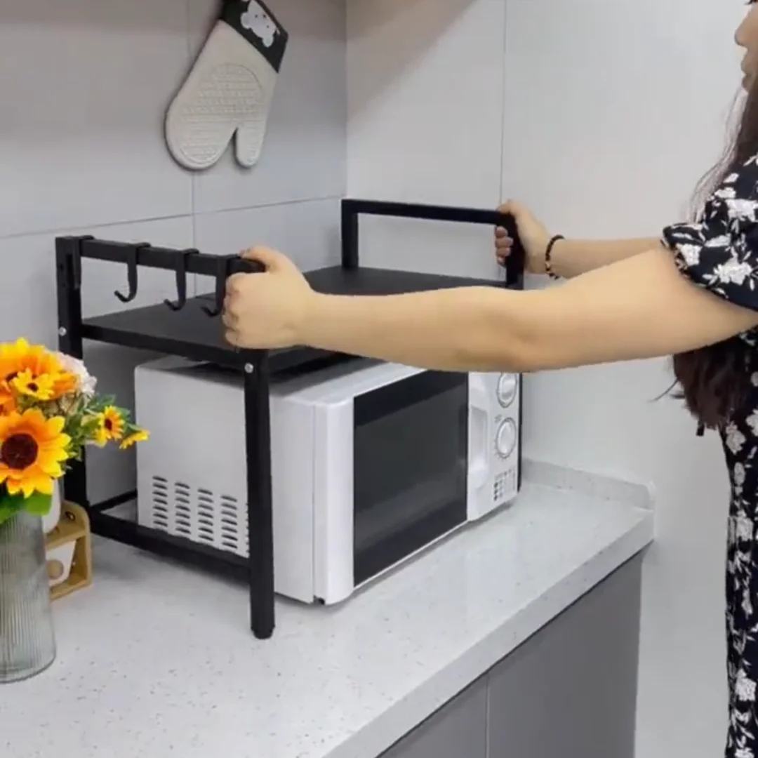 Adjustable Height Kitchen Microwave Oven Stand Storage Ra Floor Mounted Multi-layer Baking Tray Item Organizer elf
