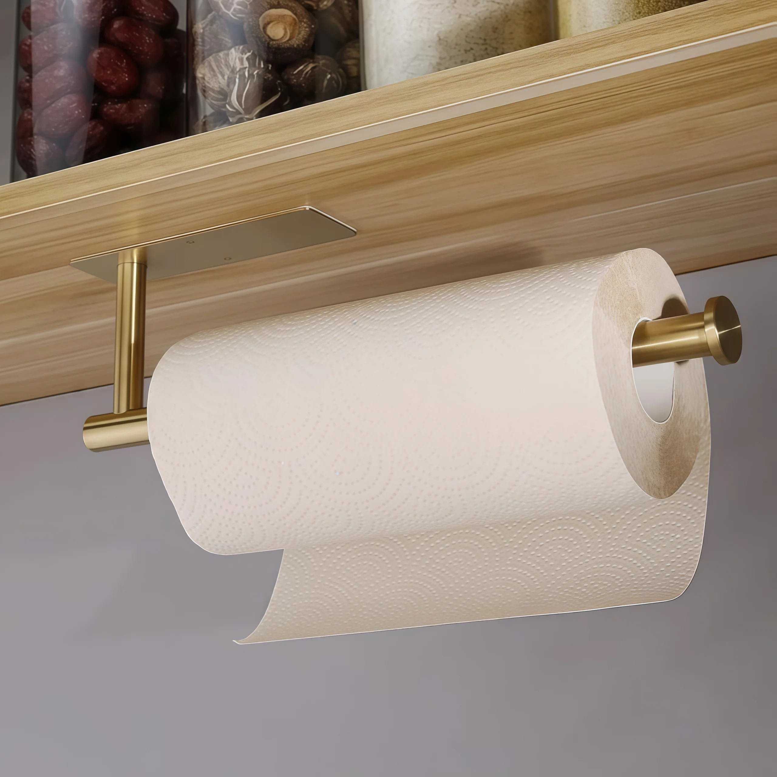 Un dispensador de toallas dorado para montar en la pared, estante de higiene, estante de almacenamiento para espacios pequeños, duradero y práctico, dispensador de toallas de papel, soporte para rollos de acero inoxidable, estante de almacenamiento para el hogar, para cocina y baño, artículos para el hogar