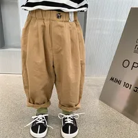 deer jonmi 2024 Spring Children Casual Haren Pants Solid Color Korean Style Baby Boys Cotton Loose Trousers 2