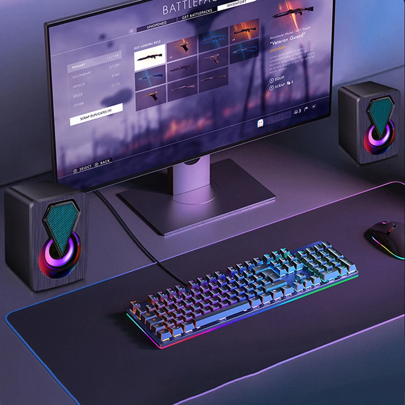 Niye USB Powered Speaker Portable MiniSubwoofer With RGB Lights Volume Control 3.5mm AUX-in HiFi Stereo Sound Desk Audio System