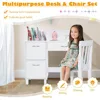 Kids Desk and Chair Set, Children Wooden School Learning Table w/Drawer & Storage Cabinets, Student Writing Computer Workstation 3