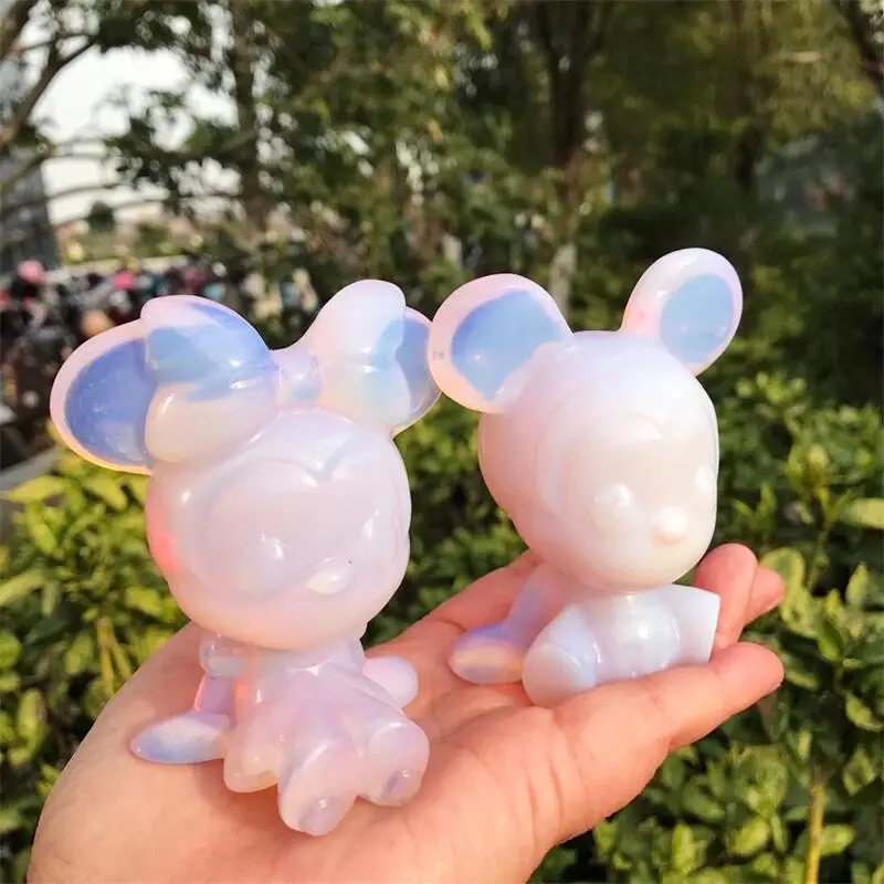 

9CM High Quality White Opalite Cartoon Crystal Carving Healing Cute Home Decoration Children Birthday Present 1pcs