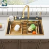 Golden Multifunctional Kitchen Sink Digital Display 304 Stainless Steel Waterfall Kitchen Sink with Soap Dispenser 1