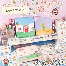 

100Pcs Cartoon Girl Sticky Notes Decorative Stickers Scrapbooking Planner Journal Japanese Kawaii Waterproof Stationery Sticker