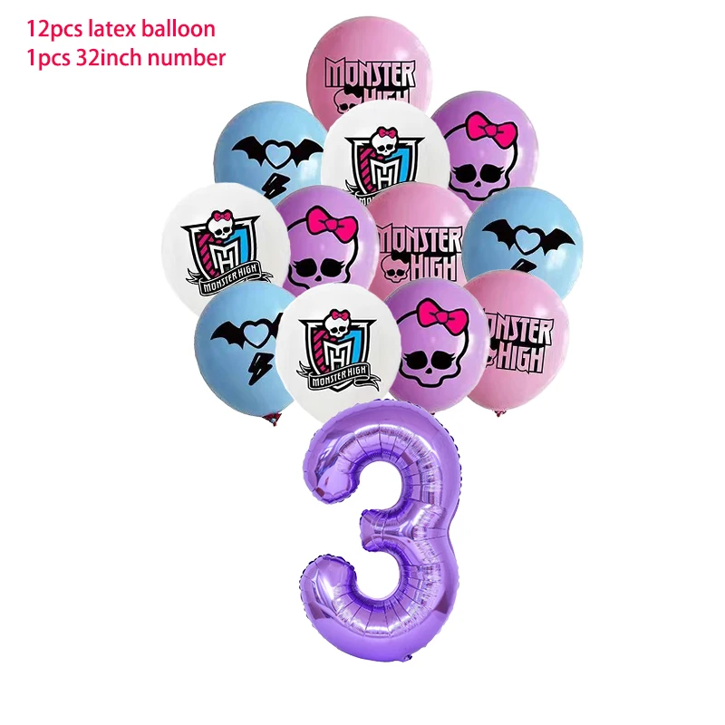 thumbnail image 1 of Decoración para fiesta de cumpleaños de Monster High, pancarta con globos, adorno para tarta, vajilla de Monster High, suministros para fiesta, baby shower, 1 of 5
