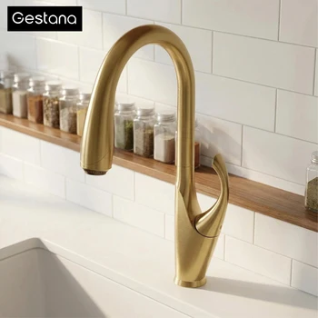 Luxury black brass touch switch kitchen faucet single handle ceramic valve core hot&cold water pull-out type 3-function sink Tap 1