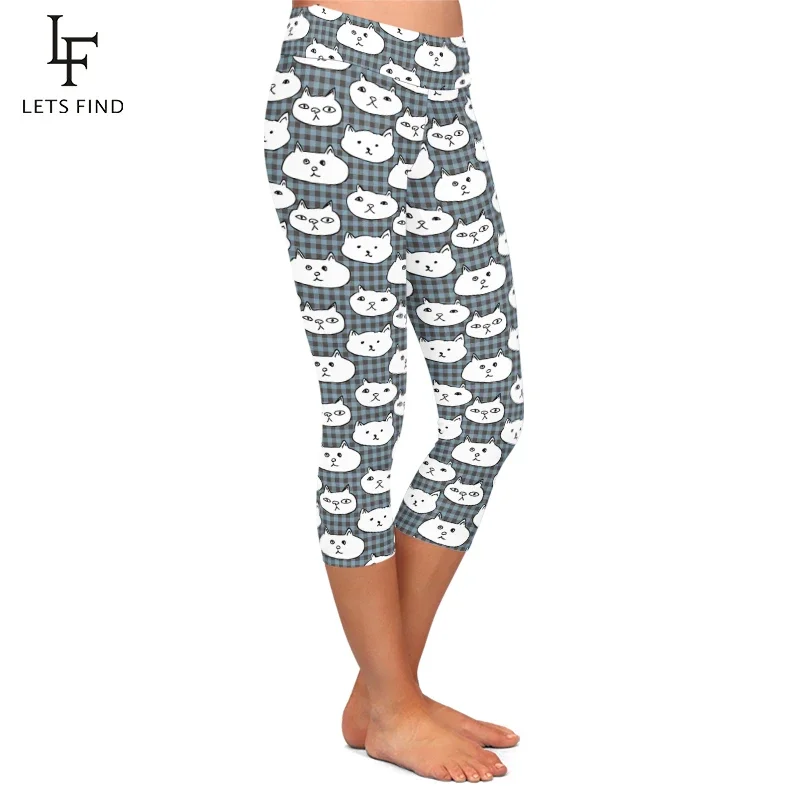 LETSFIND Cute Cartoon Pattern Printing Women High Waist Capri Leggings Summer New Stretchy Slim Leggings