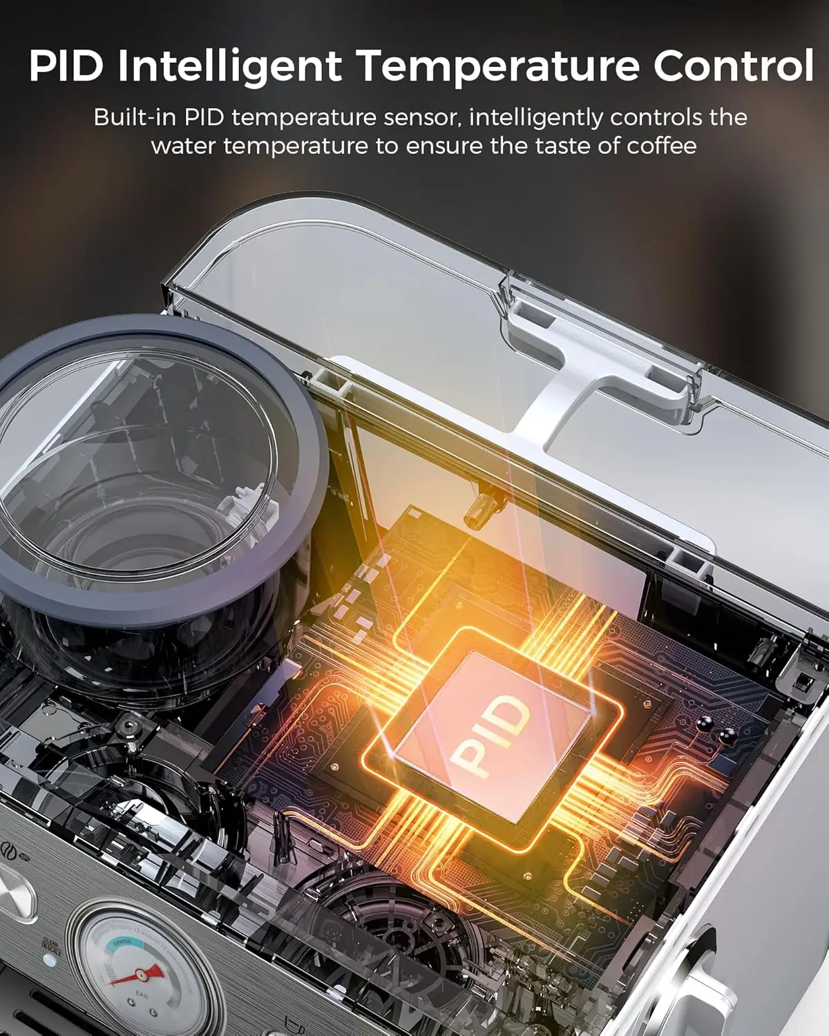 Espresso Machine 15 Bar, Semi-Automatic Espresso Maker with Bean Grinder and Milk Frother Steam Wand 4