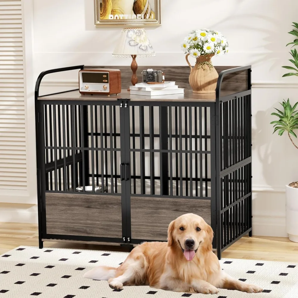 XL Large Dog Crate Furniture Indoor Kennel With Bowls - view 4