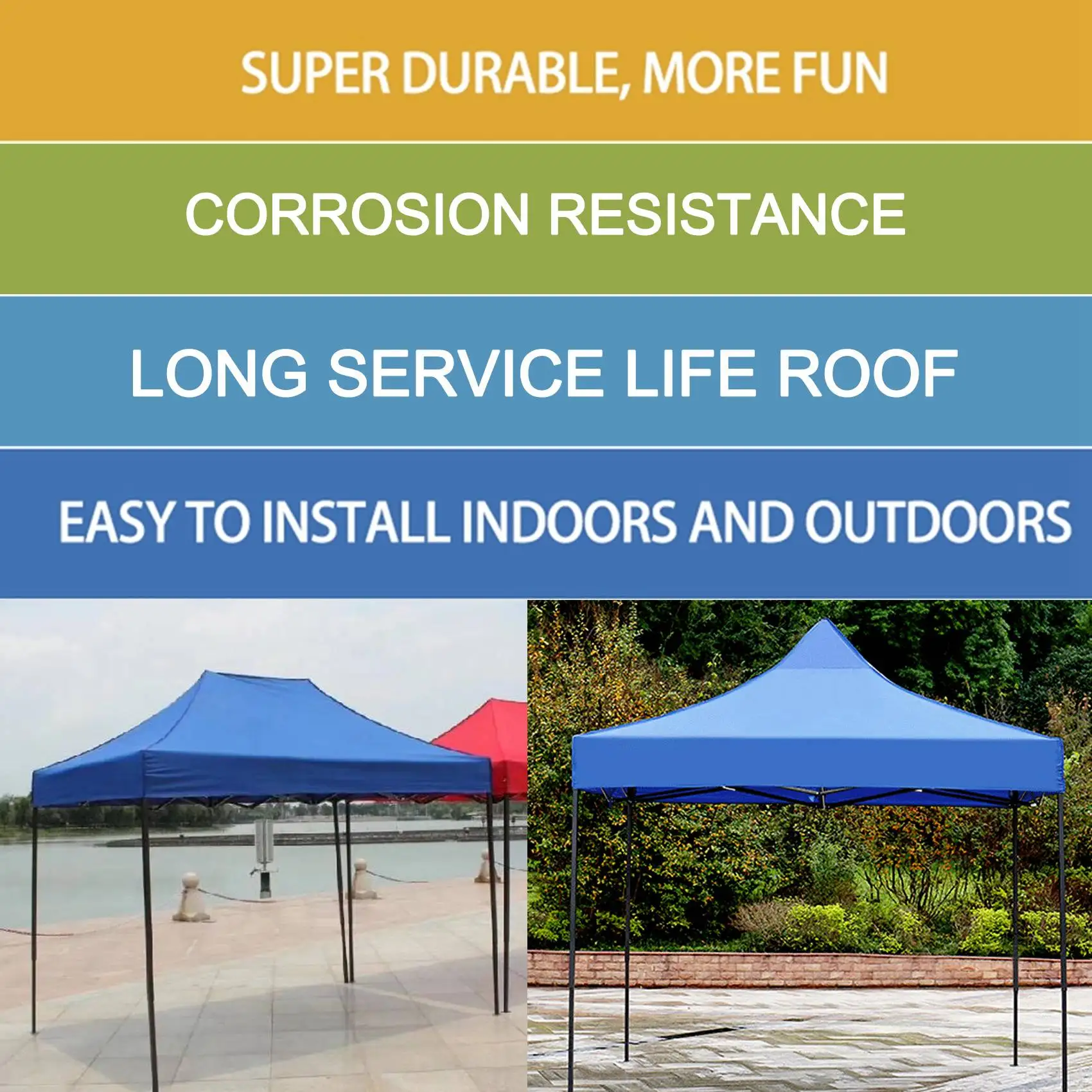 

2X2M Canopy Top Cover Replacement Four-Corner Tent Cloth Foldable Rainproof Patio Pavilion Replacement Blue