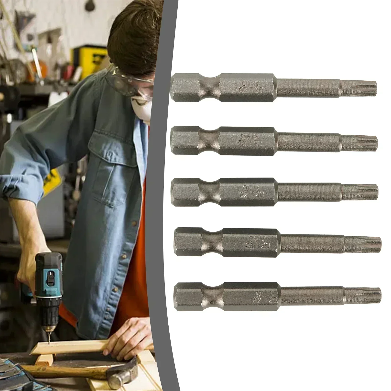 5pcs T20 50mm 긴 스크루 드라이버 비트 자기 Torx 스크루 드라이버 1/4 인치 육각 섕크 헤드 스크류 드라이버 스크루 드라이버 비트 핸드 툴
