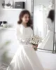 LORIE Ivory Satin Wedding Dresses A Line Long Sleeve Square Neck Bride Dress Elegant Classic Modest Bride Wedding Gowns 4