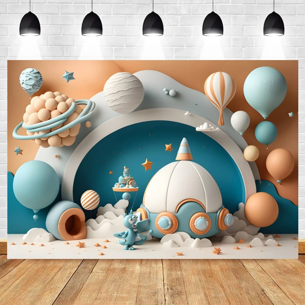 Universe Astronaut Baby Shower Photography Backdrop Colorful Balloon Boy Girl 1st Birthday Party Decor Kids Portrait Background images - 6