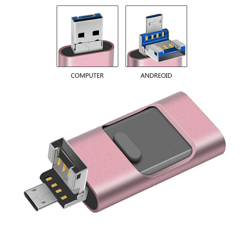 아이폰, 타입C, 안드로이드, PC용 4-in-1 USB 3.0 외장 플래시 드라이브, 간편 백업 및 파일 전송, 포토 스틱 메모리 스틱