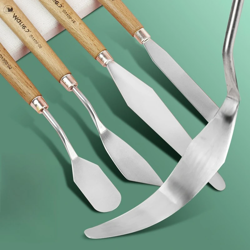 5pcs 유화 스틱 스크레이퍼 부드러운 유화 플랫 헤드 지적 석영 모래 아크릴 질감 컬러 팔레트 나이프 미술 용품