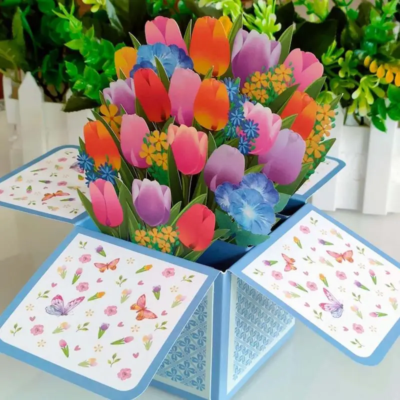 

Tulip Pop Up Card 3D Pop-Up Cards Flowers Birthday Card Anniversary Gifts Postcard Maple Cherry Tree Wedding Greeting Cards