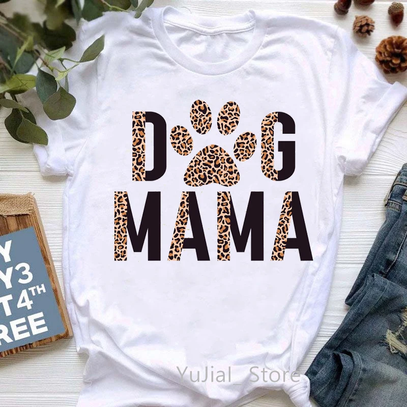 

Rainbow Dog Mama Graphic Print T-Shirt Women Kawaii Cat Paw Tshirt Femme Summer Fashion T Shirt Female Harajuku Shirt Streetwear