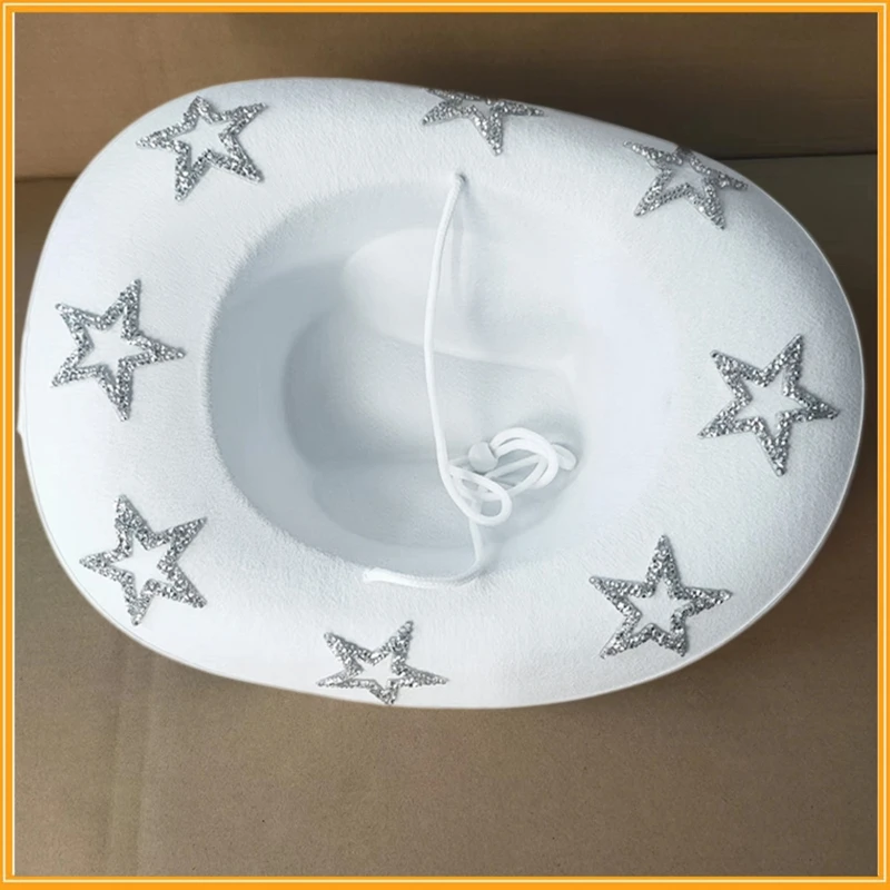 Western Cowboy Hats Women Shiny Star Rhinestone Cowgirl Hats Female Girl Solid Color Wide Brim Performance Party Cosplay Props cowboy hats cowgirl hats