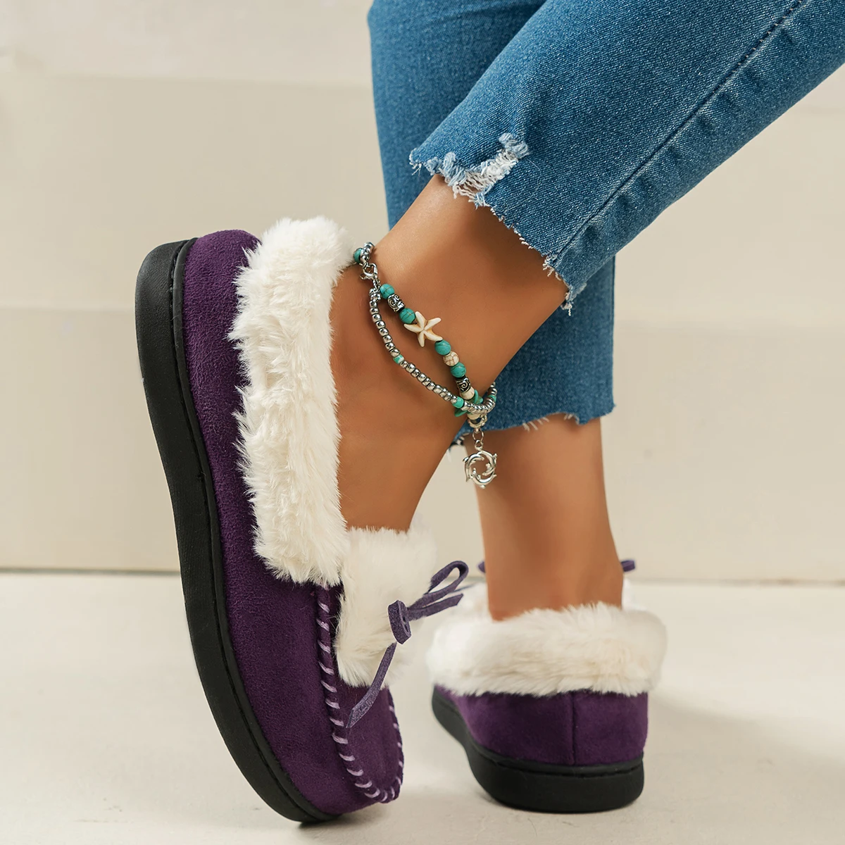 Winter Warm Cotton Slippers Women Faux Fur Thicken Plush Home Slides Woman Comfort Non Slip Indoor Floor Cotton Shoes Snow Boots 3