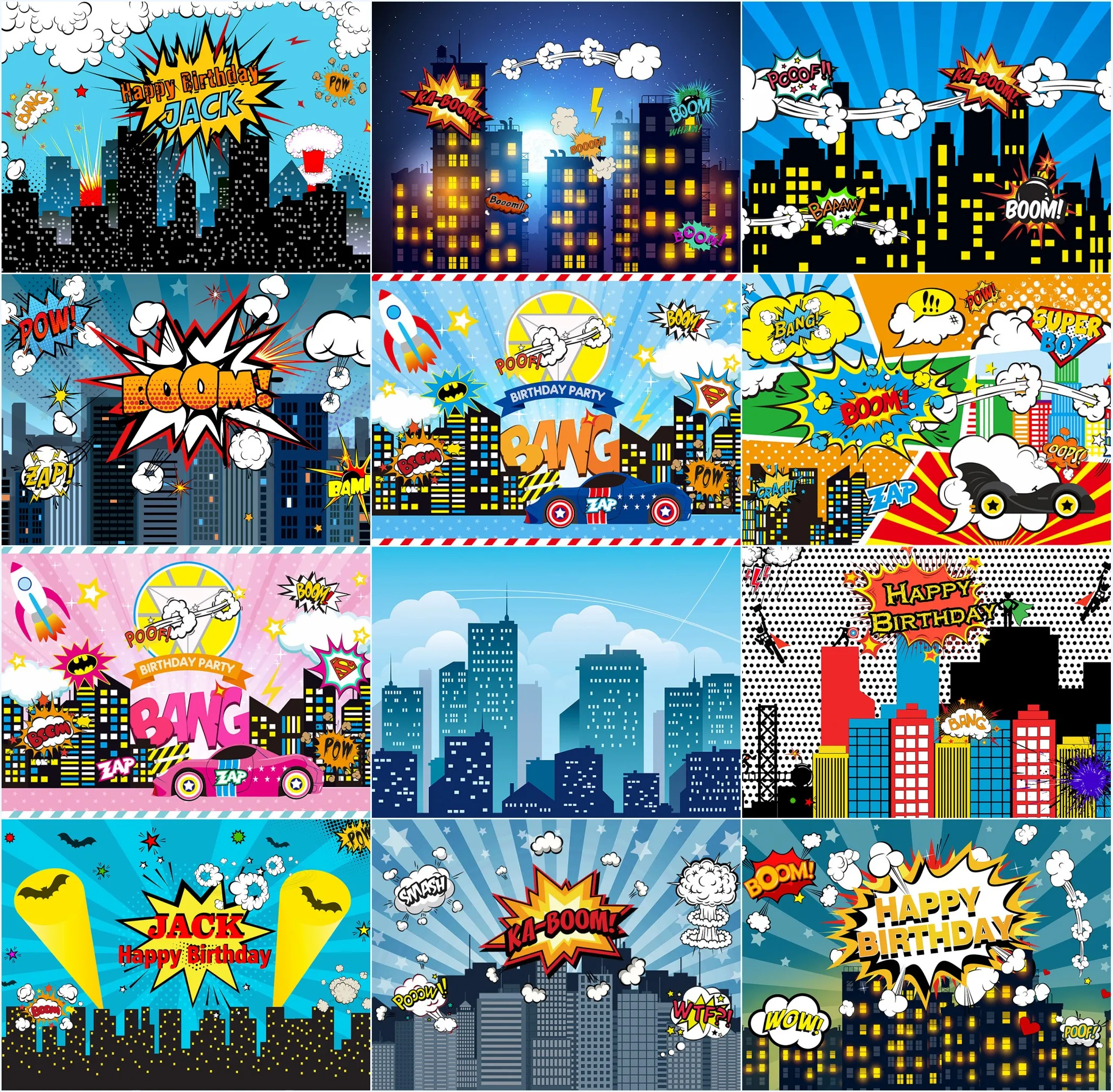 

Mehofond Superhero City Background Baby Shower Birthday Backdrop Night Building Children Birthday Party Photography Photo Studio