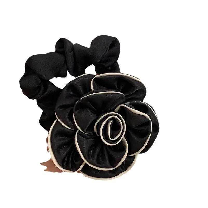 Elegant Black Camellia Flower Hair Tie