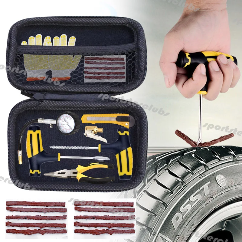 Tire Repair Kit Car Tire Repair Tool Kit DIY Flat Tire Repair Tyre Strips Kit Truck Motorcycle Home Plug Patch Rasper Tool