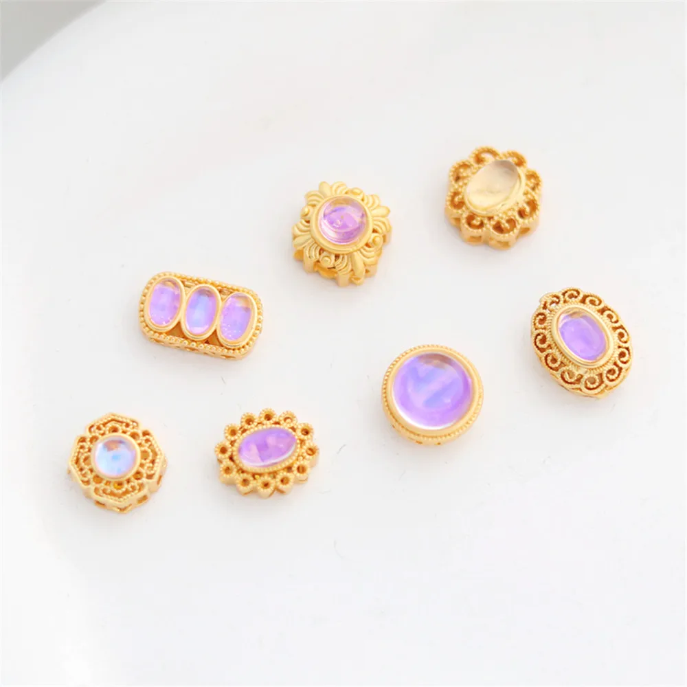 

18K Gold Color Dumb Gold Hollowed-out Inlaid Moonlight Zircon Flat Bead Through Hole Diy Bead-separating Accessories