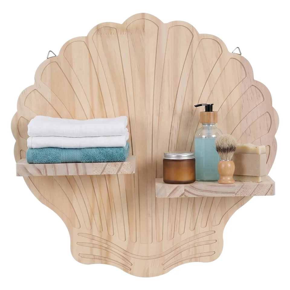 Wooden Shell Shape Floating Wall Shelf Decor