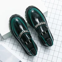 Chaussures en cuir à grosse tête pour hommes, semelles épaisses, taille haute, en cuir verni brillant, décontractées, mocassins à talons épais, chaussures tendance pour coiffeur, nouvelle collection 3
