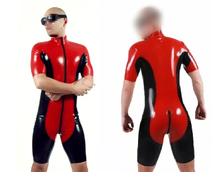 Latex Rubber Gummi Rot Catsuit Bodysuit Tights Strumpfhose Fitness Cosplay S-XXL